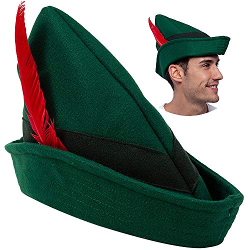 Spooktacular Creations Filz Robin Hood Mütze Mit Feder - Einheitsgröße für Erwachsene Alpin Hut, Peter Pan, Deutscher, Grüner Tiroler - Halloween Party Kostüm Dress Up Favor von Spooktacular Creations