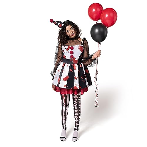 Spooktacular Creations Frauen Creepy Clown Kostüm Scary Jester Kostüm für Erwachsene Halloween Dress Up Party, Rollenspiel, Cosplay Theme Party(Schwarz, Rot, Weiß, Größe M) von Spooktacular Creations