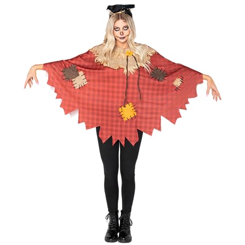 Spooktacular Creations Frauen Vogelscheuche Poncho Kostüm Erwachsene Patchwork Kostüm Top Braun für Halloween Dress Up Party, Cosplay, Mottoparty-XL von Spooktacular Creations