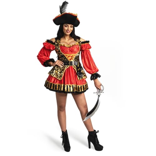 Spooktacular Creations Frauen Spanische Piraten Kostüm Set, Kleidermit Hut, Gürtel, Beutel für Erwachsene Cosplay, Karneval, Halloween, Fasching von Spooktacular Creations