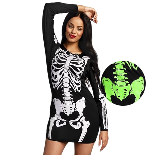 Spooktacular Creations Frauen schwarzer Skelett im dunklen Kleid Kostüm für Adult Halloween Dress up Party Cosplay-M von Spooktacular Creations