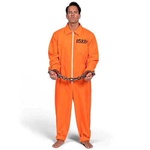 Spooktacular Creations Gefangenen Overall Overall Herren orangefarbene Gefängnis entkommen Insassen Jailbird Coverall -Kostüm für Halloween Dress -up -Party -Cosplay (Medium) von Spooktacular Creations