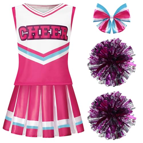 Spooktacular Creations Girl Pink Cheerleader Kostüm, Halloween Cute Cheer Uniform Outfit mit Zubehör für Halloween High School Cheerleader Dress Up Kostüm (pink, Medium (8-10 yrs)) von Spooktacular Creations