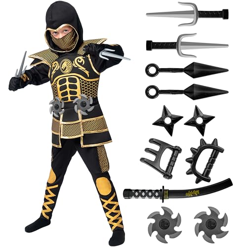 Spooktacular Creations Golden Ninja Kostüm für Jungen, Kinder Ninja Kostüm-Outfit Set mit goldenen Rüstungen und Mustern für Halloween Ninja Kostüm Dress Up Party Spooktacular Creations Golden Ninja Kostüm für Jungen, Kinder Ninja Kostüm-Outfit Set mit goldenen Rüstungen und Mustern für Halloween Ninja Kostüm Dress Up Party von Spooktacular Creations