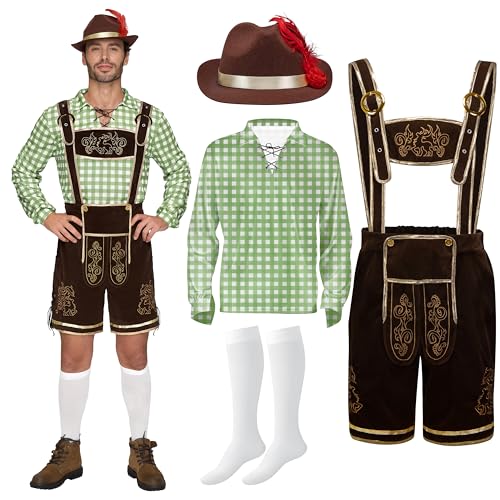 Spooktacular Creations Grün kariertes deutsches bayerisches Oktoberfest-Kostümset für Herren für Halloween-Verkleidungspartys und Bierfest S von Spooktacular Creations