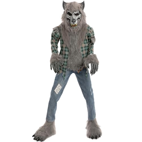 Spooktacular Creations Grünes Unisex-Werwolfkostüm für Kinder mit Maske, Handschuhen und Schuhüberzug für Halloween Kostüm Dress Up Partys (X-Large (13-15 yrs)) von Spooktacular Creations