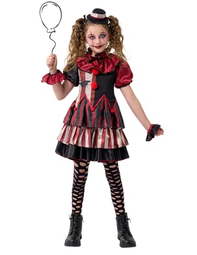 Spooktacular Creations Gruseliges Clown-Kostüm für Mädchen, verdrehtes Clown-Kleid-Kostüm, gruseliges Narrenkostüm für Mädchen-L von Spooktacular Creations