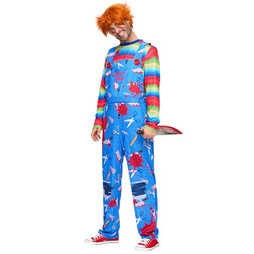 Spooktacular Creations Gruseliges Puppenkostüm für Männer, schreckliches Serienmörder-Kostüm aus der TV-Serie mit Oberteil und Lederhosen für Horror-Halloween-Kostüme, Rollenspiele, L von Spooktacular Creations