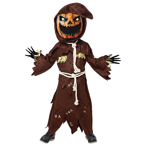 Spooktacular Creations Gruseliges Vogelscheuche Kürbis Bobble Kopf Kostüm mit Kürbis Halloween Maske für Kinder Rollenspiele (Large (10-12 yrs)) von Spooktacular Creations