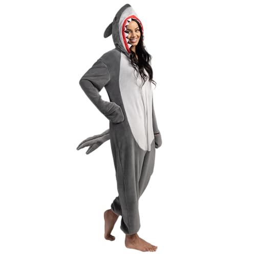Spooktacular Creations Haifisch-Pyjama für Damen, Plüschkostüm mit Hut, Schwanz, für Rollenspiele, Mottopartys, Halloween-Kostüm Spooktacular Creations Haifisch-Pyjama für Damen, Plüschkostüm mit Hut, Schwanz, für Rollenspiele, Mottopartys, Halloween-Kostüm von Spooktacular Creations