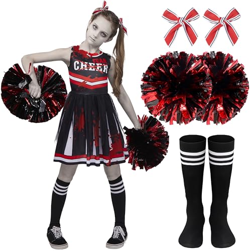 Spooktacular Creations Halloween-Cheerleader-Kostüm für Mädchen, Kinder-Zombie-Cheerleader-Outfit, totes Fearleader-Kleid für Halloween-Gruselkostüm-Rollenspielpartys, Rot Schwarz, S Spooktacular Creations Halloween-Cheerleader-Kostüm für Mädchen, Kinder-Zombie-Cheerleader-Outfit, totes Fearleader-Kleid für Halloween-Gruselkostüm-Rollenspielpartys, Rot Schwarz, S von Spooktacular Creations