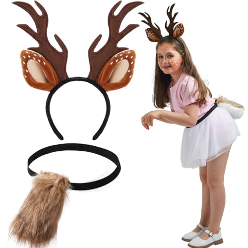 Spooktacular Creations Halloween Hirsch Stirnband mit Rehkitz Schwanz Zubehör Set, Geweih Stirnband Rentier Kostüm für Mädchen Frauen Halloween Dress Up Cosplay Party Spooktacular Creations Halloween Hirsch Stirnband mit Rehkitz Schwanz Zubehör Set, Geweih Stirnband Rentier Kostüm für Mädchen Frauen Halloween Dress Up Cosplay Party von Spooktacular Creations
