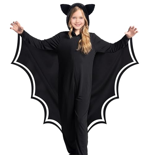 Spooktacular Creations Halloween-Kind-Fledermaus-Kostüm, leuchtet im Dunkeln, Fledermausflügel-Kostüm, schwarzer Fledermaus-Overall für Jungen, Mädchen, XL von Spooktacular Creations