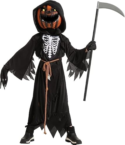 Spooktacular Creations Halloween Kind Junge Vogelscheuche Kürbis Reaper Kostüm mit Kinder Kürbiskopf für Halloween Cosplay, Rollenspiele (X-Large (12-14 Jahre)) von Spooktacular Creations