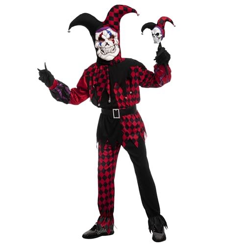 Spooktacular Creations Halloween-Kind-Unisex-Rot-Schwarz-Narr-Clown-Kostüm für Kinder, Party, Rot, M (8–10 Jahre) von Spooktacular Creations