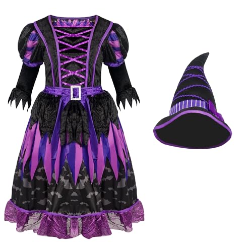 Spooktacular Creations Halloween-Kostüm, Hexe, Fledermaus und Streifen, für Cosplay, Größe M (8-10 Jahre), Violett von Spooktacular Creations