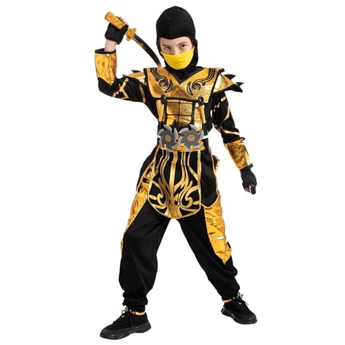 Spooktacular Creations Halloween-Kostüm für Jungen, goldenes Ninja-Krieger-Kostüm (Medium(8-10 yrs)) von Spooktacular Creations