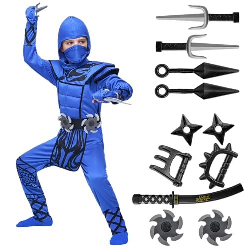 Spooktacular Creations Halloween-Kostüm für Kinder, Jungen, Drachenschuppen, Blau, Ninja-Kostüm für Party (Small) von Spooktacular Creations