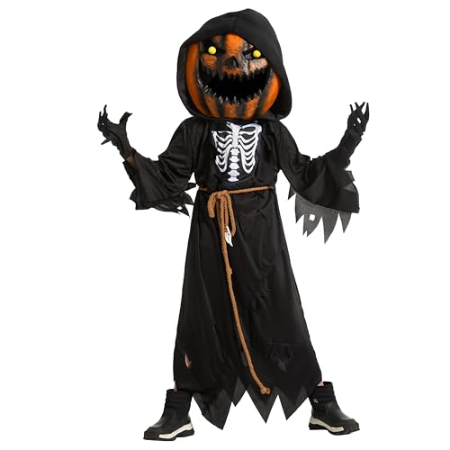 Spooktacular Creations Halloween-Kostüm für Kinder, Vogelscheuche, Kürbisschnitter, mit Kinder-Kürbiskopf für Halloween, Cosplay, Rollenspiele (groß (10–12 Jahre)) von Spooktacular Creations