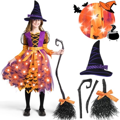 Spooktacular Creations Mädchen Hexe Kostüm, Light Up Starry Witch Kleid mit Hut für Kinder, Kleinkind Halloween Dress Up, Rollenspiel von Spooktacular Creations