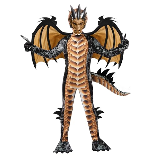 Spooktacular Creations Halloween-Kostüm für Kinder, goldenes Drachenkostüm, Jungen-Set mit Drachenflügeln, Schwanz und Maske für Halloween-Verkleidung-M von Spooktacular Creations