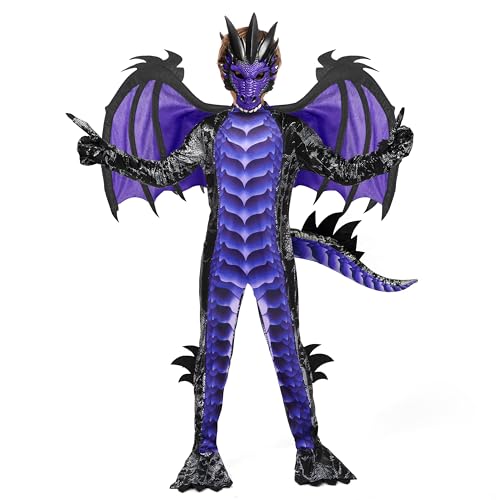 Spooktacular Creations Halloween-Kostüm für Kinder, violetter Drache, Jungen-Set mit Drachenflügeln, Schwanz und Maske für Halloween-Verkleidung-L von Spooktacular Creations