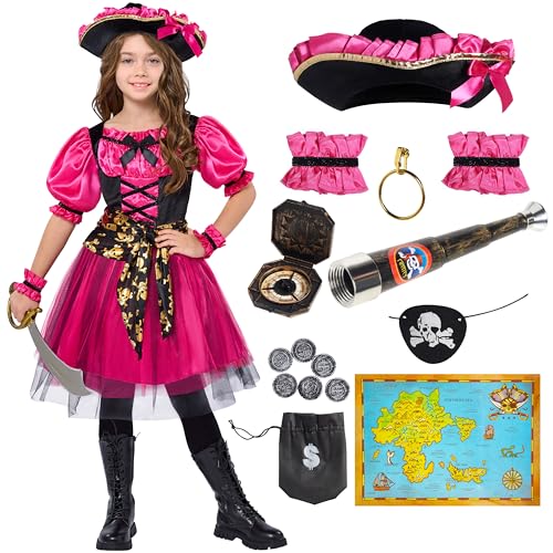 Spooktacular Creations Halloween-Kostüm für Mädchen, Kinder-Piratenkostüm, magentafarbenes Piratenkleid für Mädchen, Halloween-Party, Piratenprinzessin, Rollenspie von Spooktacular Creations