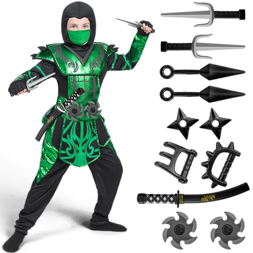 Spooktacular Creations Halloween Ninja-Kostüm für Jungen, grüne Ninja-Kostüm für Kinder Ninja Themed Partys, Halloween-Kostümkleid (mittel (8-10 Jahre)) von Spooktacular Creations