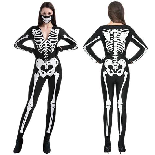 Spooktacular Creations Halloween Skelettkostüm für Erwachsene, D oppelseitiger Body mit Totenkopf-Aufdruck für Damen-Anziehpartys von Spooktacular Creations