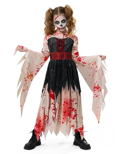 Spooktacular Creations Halloween-Zombie-Kostüm für Mädchen, Halloween-Kostüm für Kinder, Zombie-Prinzessinnenkleid-L von Spooktacular Creations