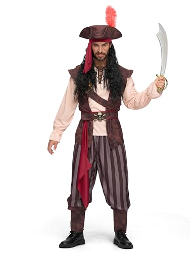 Spooktacular Creations Herren Karibik Piraten Kostüm Erwachsene Seekapitän Räuber Kostüm für Halloween Dress Up Party, Cosplay Party von Spooktacular Creations
