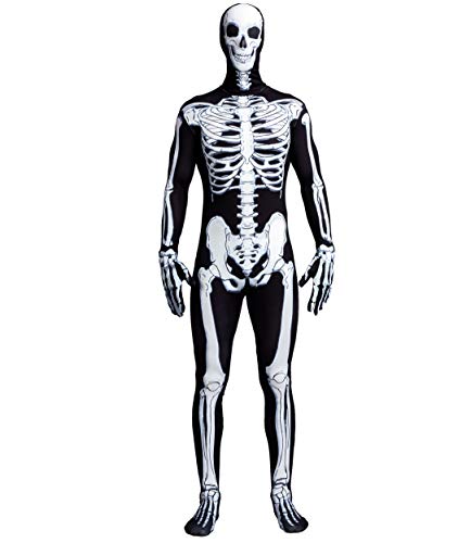 Spooktacular Creations Herren Skelett Kostüm, Skeleton Jumpsuit 2. Haut für Männer mit Skeleton Hood Mask (Small, Black) von Spooktacular Creations