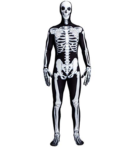 Spooktacular Creations Herren Skelett Kostüm, Skeleton Jumpsuit 2. Haut für Männer mit Skeleton Hood Mask (Small, Black) von Spooktacular Creations