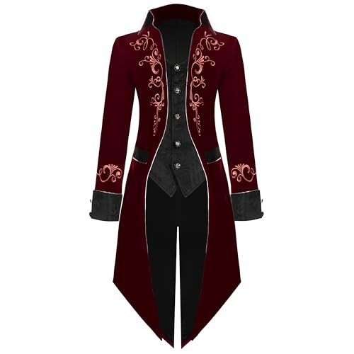 Spooktacular Creations Herren Weinrotes Steampunk-Kostüm, Frack Mittelalterliches Kostüm für Halloween-Kostüm Herren 2024 Cosplay-M von Spooktacular Creations