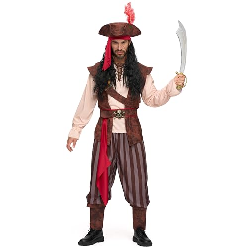 Spooktacular Creations Herren karibische Piratenkostüm für Erwachsene Sea Captain Robber Kostüm für Halloween-Dress-up-Party, Cosplay-Party-S von Spooktacular Creations