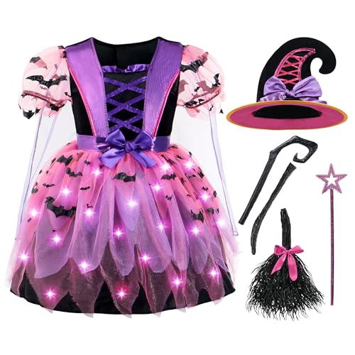 Spooktacular Creations Kid Hexe Kostüm, Mädchen Light Up Hexe Kostüm mit Hut, Kleinkind Halloween Dress Up von Spooktacular Creations
