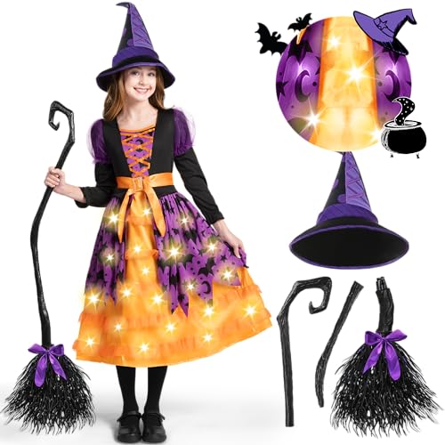 Spooktacular Creations Hexenkostüm für Mädchen, rosa Druck Hexerkostüm, Light-up Hexen Halloween Kostüm Kleid UP von Spooktacular Creations