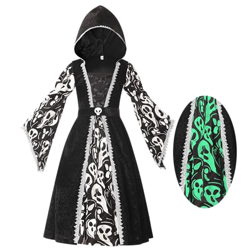 Spooktacular Creations Hexenkostüm für Mädchen, schwarzes dunkles Hexendruckkleid für Mädchen Halloween Dress Up und Rollenspiel-L-L Spooktacular Creations Hexenkostüm für Mädchen, schwarzes dunkles Hexendruckkleid für Mädchen Halloween Dress Up und Rollenspiel-L-L von Spooktacular Creations
