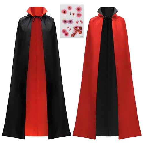 JOYIN Erwachsene Unisex Vampir Kostüm Set mit doppelseitigem Umhang und Tattoo Narbe für Halloween Kostüm Party Schwarz Rot von JOYIN