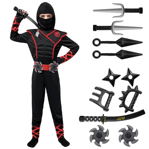 Spooktacular Creations Jungen Ninja Kostüm für Kinder mit Ninja Dolchen und Wurfsternen, Halloween Dress Up Party Karneval Spooktacular Creations Jungen Ninja Kostüm für Kinder mit Ninja Dolchen und Wurfsternen, Halloween Dress Up Party Karneval von Spooktacular Creations
