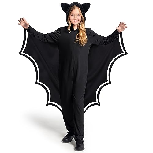 Spooktacular Creations Kid Fledermaus-Kostüm, Fledermaus-Flügel-Kostüm, schwarzer Fledermaus-Overall für Jungen, Mädchen Halloween Dress Up-S von Spooktacular Creations