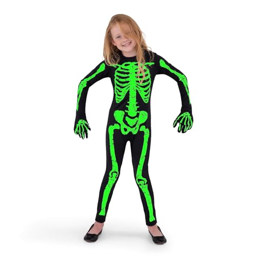 Spooktacular Creations Kids Halloween Skeleton Costume Glow-in-The-Dark for Girls, Toddlers Skeleton Jumpsuit for Cosplay (Large(10-12yr)) von Spooktacular Creations