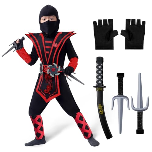 Spooktacular Creations Kind Deluxe Ninja Kostüm set mit Ninja Schaumstoff Zubehör, Halloween Dress Up für Jungen und Mädchen, Kung Fu Outfit, Halloween Ideen, Ninja Rollenspiel von Spooktacular Creations