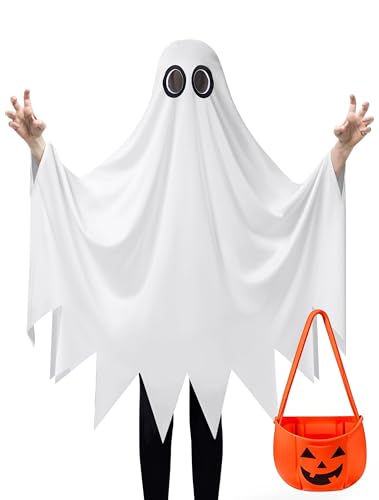 Spooktacular Creations Kinder Geisterkostüm, Halloween Ghost-Kostüm, weißes stiles Geisterkostüm mit Kürbisbeutel für Jungen, Mädchen Halloween Dress Up, Rollenspiele-S Spooktacular Creations Kinder Geisterkostüm, Halloween Ghost-Kostüm, weißes stiles Geisterkostüm mit Kürbisbeutel für Jungen, Mädchen Halloween Dress Up, Rollenspiele-S von Spooktacular Creations