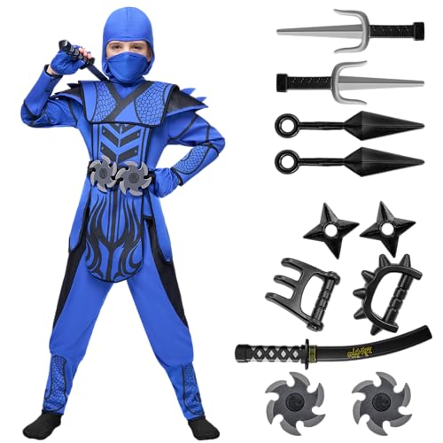 Spooktacular Creations Kinder Halloween Ninja Kostüm, Jungen Ninja Outfit für Kleinkind, Halloween Kostüm Dress Up Party, Themen Partys, blau von Spooktacular Creations