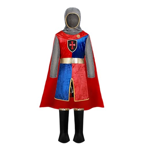 Spooktacular Creations Kinder-Ritterkostüm, rotes und blaues Renaissance-Ritterkostüm, Ritter-Halloween-Kostüme für Jungen, Halloween-Party, Ritter-Rollenspiel (Mittel (8–10 Jahre)) von Spooktacular Creations