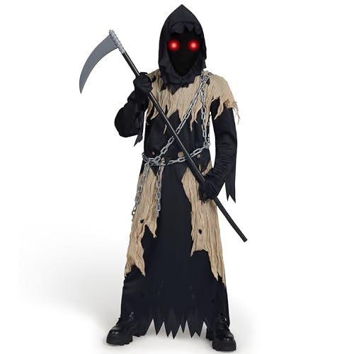 Spooktacular Creations Kinder Sensenmann Kostüm, Glühende Augen Sensenmann Kostüm für Jungen, Gruseliges Phantom Schwarzer Sensenmann Halloween Dress Up-S Spooktacular Creations Kinder Sensenmann Kostüm, Glühende Augen Sensenmann Kostüm für Jungen, Gruseliges Phantom Schwarzer Sensenmann Halloween Dress Up-S von Spooktacular Creations