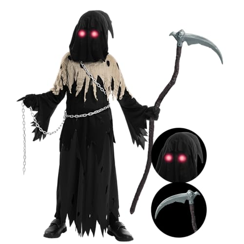 Spooktacular Creations Kinder-Unisex-Kostüm mit leuchtenden Augen, Sensenmann, braunes Phantom-Kostüm für gruseliges Phantom-Halloween-Kostüm XXL Spooktacular Creations Kinder-Unisex-Kostüm mit leuchtenden Augen, Sensenmann, braunes Phantom-Kostüm für gruseliges Phantom-Halloween-Kostüm XXL von Spooktacular Creations