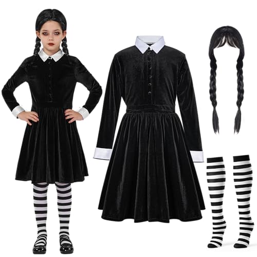 Spooktacular Creations Kleid mit Schwarzem Kragen, Langärmliges Schulmädchenkostüm, Skaterkleid aus Samt für die Halloween-Party von Kindern Spooktacular Creations Kleid mit Schwarzem Kragen, Langärmliges Schulmädchenkostüm, Skaterkleid aus Samt für die Halloween-Party von Kindern von Spooktacular Creations