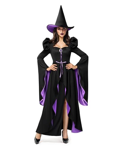 Spooktacular Creations Klassisches Hexenkostüm-Outfit für Damen, Halloweenkostüm mit Hexenkleid-Hut-Accessoire für Cosplay von Spooktacular Creations